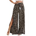 Bigersell Women High Tapered Pant Full Length Womens Casual Floral Printed Bandage Elasty Spilt Maxi Trousers Wide Leg Pants Ladies Thermal Leggings