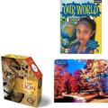 Assorted Puzzles 4 Pack Bundle: GLOW IN THE DARK Moonwalk 1000 Piece Puzzle Our World Explorasaws 96-Piece Jigsaw with 48-Page Book Madd Capp Puzzles - I AM Lion - 550 pieces - Animal Shaped Jigsaw
