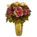 Nearly Natural 19 Peony Artificial Arrangement in Gold Vase