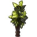 Nearly Natural Golden Dieffenbachia w/Bamboo Planter