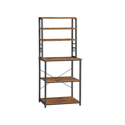 Kitchen Tall Utility Microwave Oven Storage Shelf Stand with 6 Hooks and Metal Frame - 23.6" x 15.7" x 65.7"