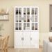 78.7"H Combo Buffet Sideboard White Curio Bookcase Cabinet Glass Door