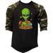 Men s Alien Pizza F140 Camo Raglan Baseball T-Shirt Small