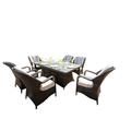 Beautops Turnbury Outdoor 7 Piece Patio Wicker Gas Fire Pit Set Rectangular Table With Arm Chairs by Direct Wicker - Brown