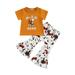 Calsunbaby Toddler Baby Girls Summer Outfit Sets Cattle Head Print Tops Geometric Cow Print Flared Pants Khaki Style 1 1-2 Years