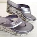 Coach Shoes | Coach Jody Silver Metallic Signature C Wedge Platform Shoes Sandals 8.5 Nib! | Color: Silver | Size: 8.5