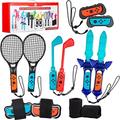 VoSinrly 2022 Switch Sports Accessories Bundle - 12 in 1 Family Accessories Kit for Nintendo Switch:Controller Grips, Tennis Rackets, Golf Clubs, Wrist & Legs Bands