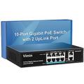 VIMIN 8 Port Gigabit PoE Switch with 2 Uplink Gigabit Ports, 10 Port Unmanaged Ethernet PoE Switch with 120W Power, Support IEEE802.3af/at, VLAN, Metal Housing, Desktop or Wall-Mount, Plug & Play