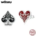 WOSTU – boucles d'oreilles asymétriques en argent Sterling 925 cœur de Poker noir et rouge pour