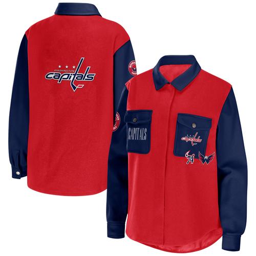 Damenbekleidung von Erin Andrews Rot/Navy Washington Capitals Colorblock Button-up-Hemdjacke