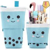 GN109 Cute Pen Pencil Telescopic Holder Pop Up Stationery Case, Stand-Up Retractable Transformer Bag Standing Organizer in Blue/White | Wayfair