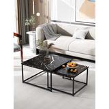 Wrought Studio™ Cidera 35.4" Trestle Dining Table Wood/Metal in Black/Brown/Gray | 17.72 H x 35.4 W x 35.4 D in | Wayfair