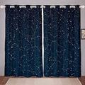 Galaxy Window Drapes Starry Sky Constellation Curtains Dark Blue Outer Space Theme Window Treatments for Boys Girls Kids Room Decor Lightweight Milky Way Window Curtain W46*L54