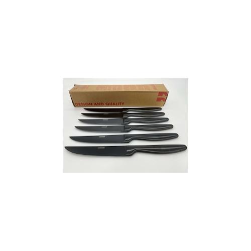 6er Set Comas Steakmesser Grillbesteck edler Griff Edelstahl K6 BOJ Satin Schwarz matt PVD Gunmetal hochwertig spülmaschinenfest