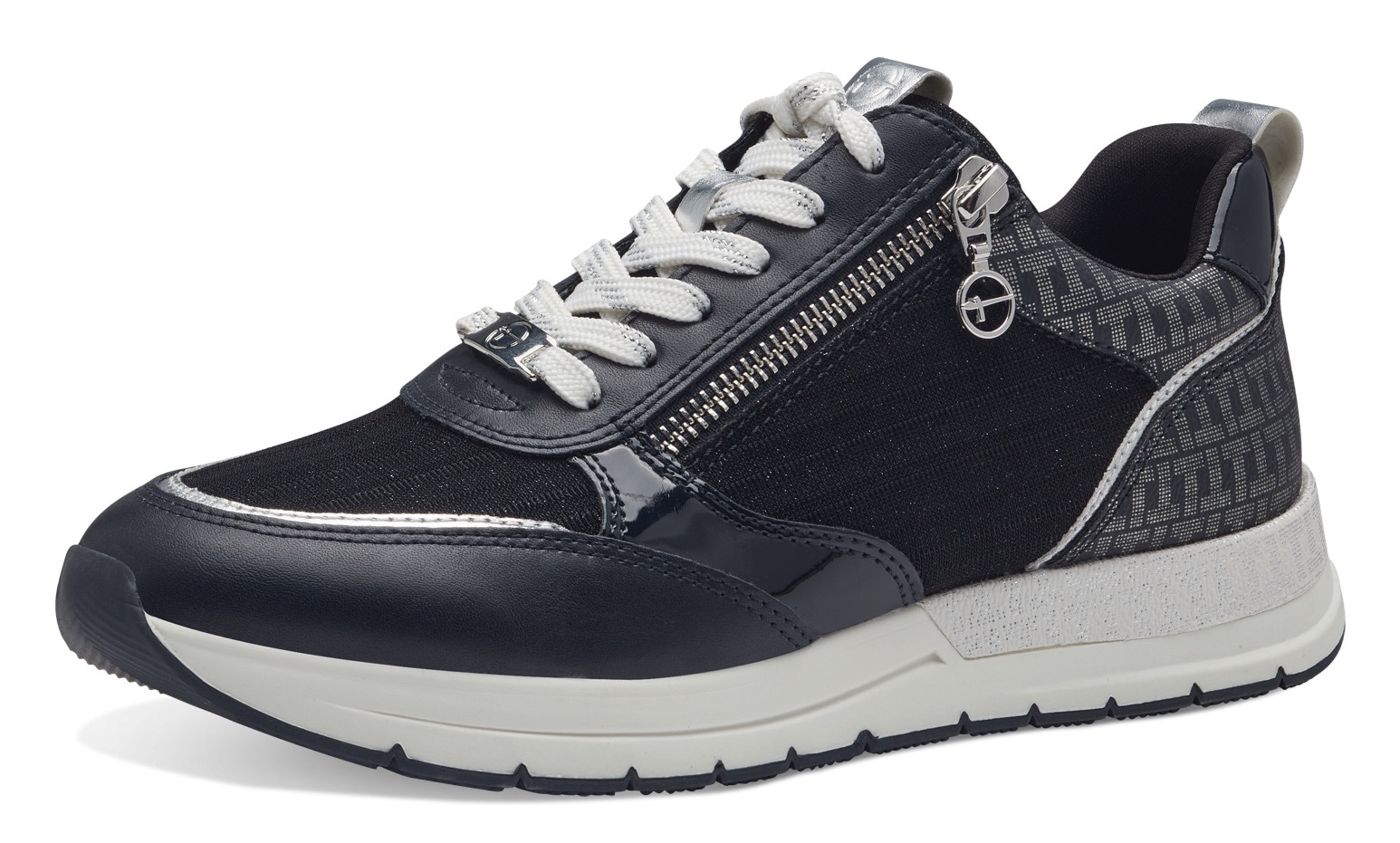 Keilsneaker TAMARIS, Damen, Gr. 38, blau (nachtblau kombiniert), Lederimitat, Textil, Schuhe Sneaker, Freizeitschuh, Halbschuh, in schmaler Form, vegane Verarbeitung