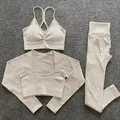 Ensemble de yoga sans couture pour femme 2 à 3 pièces haut court chemise délavée leggings