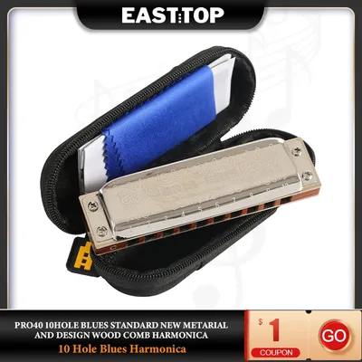 EASTTOP – Instruments de musique modernes Rock blue 10 trous pro 40 à réglage progressif avec