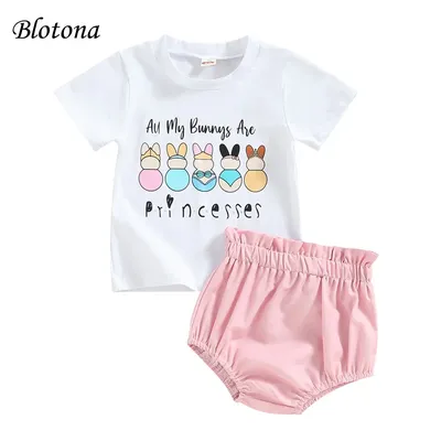 Blotona – ensemble Short de pâques pour bébé fille T-shirt à manches courtes avec lettres imprimées