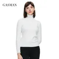 GASMAN – pull doux à col roulé pour femme haut à la mode court Slim bonne qualité blanc GM002