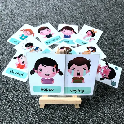 Cartes Montessori pour bébé 12 pièces apprentissage de l'anglais dessin animé émotions jeu de