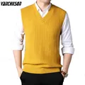 Pull en tricot à col en V pour hommes pull basique décontracté pull solide jaune noir marque de