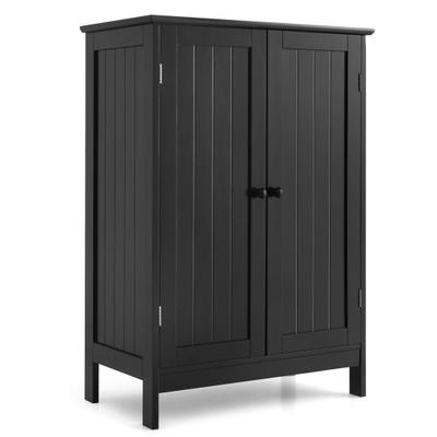 Costway 2-Door Freee-Standing Bathroom Cabinet with Shelf-Black