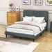 Latitude Run® Upholstered Platform Bed w/ Headboard & Wood Slat Support Wood in Green/Brown | 43 H x 59 W x 79 D in | Wayfair