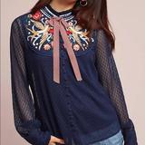 Anthropologie Tops | Anthropologie Atsu Diti Embroidered Beaded Blouse Rare | Color: Blue/Red | Size: Xs