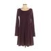 Express Casual Dress - A-Line Scoop Neck Long sleeves: Burgundy Print Dresses - Women's Size X-Small