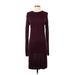 H&M Casual Dress - Sheath High Neck Long sleeves: Burgundy Print Dresses - Women's Size X-Small