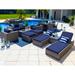 Sorrento 16-Piece Resin Wicker Outdoor Patio Furniture Combination Set in Gray w/ Loveseat Set Round Dining Seat and Chaise Lounge Set (Flat-Weave Gray Wicker Sunbrella Canvas Navy)