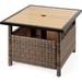Wicker Side Table with Umbrella Hole Square PE Rattan Outdoor End Table for Patio Garden Poolside Deck w/UV-Resistant Frame Storage Space Brown