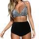 Lap Swimming Suit for Women Two Piece Girls Tops Size 14-16 with Bra Women Plaid Print Bikinis Swimsuit Push Up Bikini Set Two Pieces Beach Bathing Suit Swimwear Womens Long Shorts Set