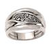 Island Awakening,'Polished Sterling Silver Band Ring with Traditional Motifs'