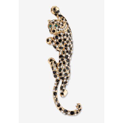Women's Black With White & Green Crystal Leopard Pin Goldtone 4" Length by PalmBeach Jewelry in Crystal