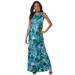 Plus Size Women's Ultrasmooth® Fabric Print Maxi Dress by Roaman's in Turq Tropical Leopard (Size 34/36) Stretch Jersey Long Length Printed