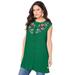 Plus Size Women's Sleeveless Embroidered Angelina Tunic by Roaman's in Emerald Folk Embroidery (Size 20 W)