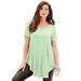 Plus Size Women's Swing Ultra Femme Tunic by Roaman's in Green Mint (Size 26/28) Short Sleeve V-Neck Shirt