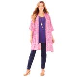 Plus Size Women's Luxe Georgette Long Kimono by Catherines in Prism Pink Batik (Size 2X)