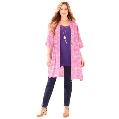 Plus Size Women's Luxe Georgette Long Kimono by Catherines in Prism Pink Batik (Size 2X)