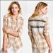 Free People Tops | Free People | Park Ranger Plaid Button Down Top Knit Accents Women’s Size Xs | Color: Tan/Yellow | Size: Xs