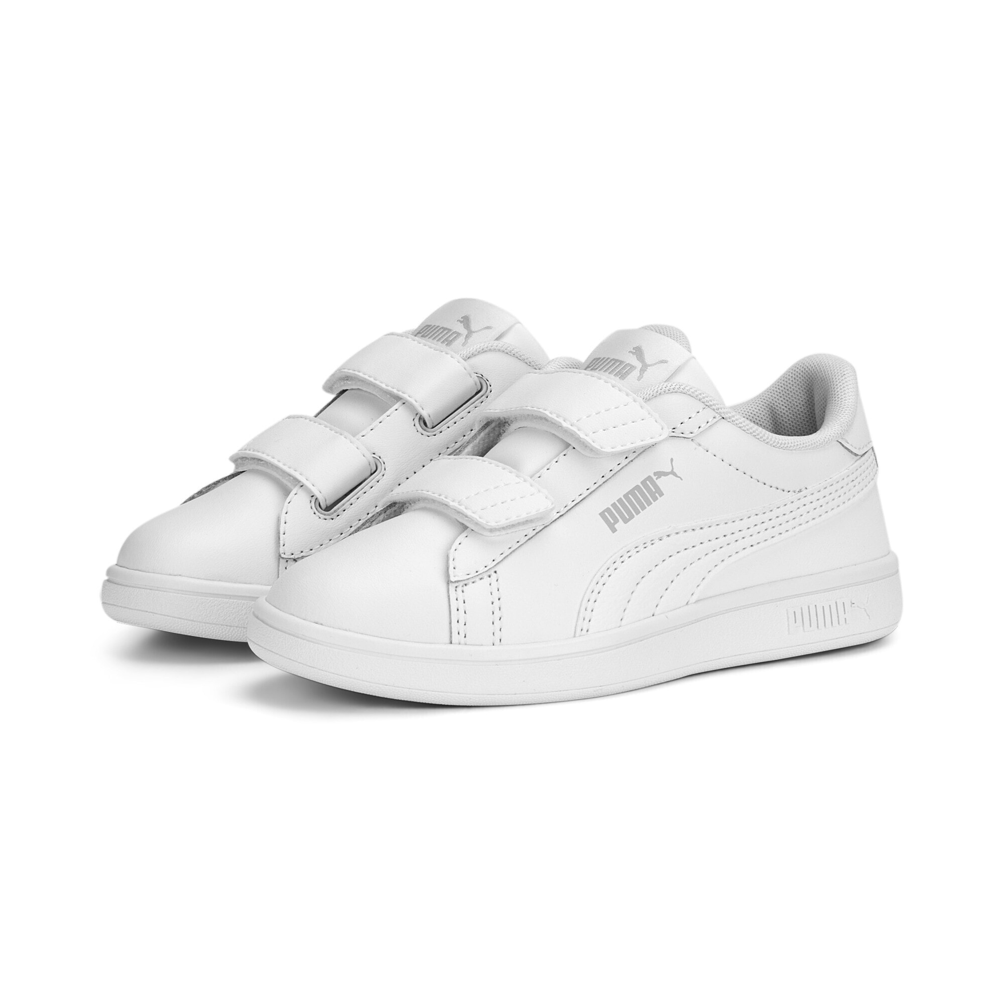 Sneaker PUMA "Smash 3.0 Sneakers Jugendliche", Kinder, Gr. 34, weiß (weiß cool light gray), Obermaterial: Synthetik, Kuhleder, Textil, Leder; Futter: Textil; Innensohle: Textil; Laufsohle: Gummi, Schuhe Sneaker