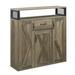 39 Inch Wood Sideboard Buffet Cabinet, 3 Barn Style Doors, Rustic Oak