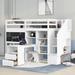 White Wood Twin Loft Bed with Pullable Desk and Storage Shelves, Staircase and Blackboard, 93.3''L*41.2''W*62.2''H, 239.5LBS