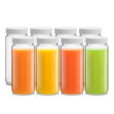 JoyJolt Reusable Glass Juice Bottles with Lids - 16oz - Set of 8 - 16 oz