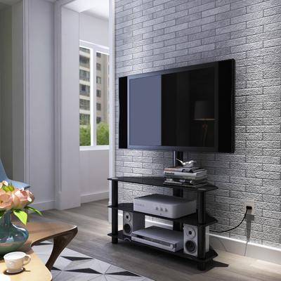Black Multi-functional Design TV Stand Height Adjustable Bracket Swivel 3-tier with Screen Tempered Glass for Living Room