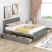 Gray Queen Size Wooden Platform Bed with 4 Storage Drawers and Support Legs