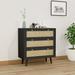 Anmytek Black 3-Drawer Chest of Drawers with Pine Wood Legs Farmhouse Rattan Dresser Cabinet 31.5 in W. x 36 in H.
