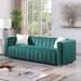 Elegant 3 Seater Sofa Velvet Chesterfield Bench Couches, Luxurious Plush Lines Decorate Sofa with 2 Square Accent Pillows