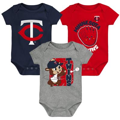 Neugeborene und Kleinkinder, Marineblau/Rot/Grau, Minnesota Twins Change Up 3er-Pack Bodysuit-Set Image